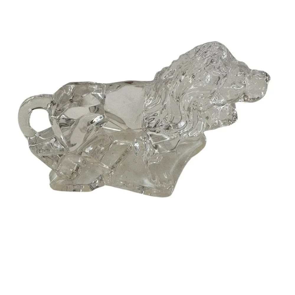Lead Clear Crystal Lion Figurine Made in Italy Roaring Paper Weight Art Deco NWB